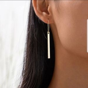 Gold Bar Minimalist Hoop Drop Dangle Earrings